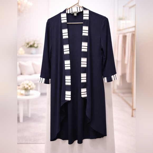 R&M Richards Tops - R&M Richards Size 12 Navy and White Open Front Cardigan/kimono